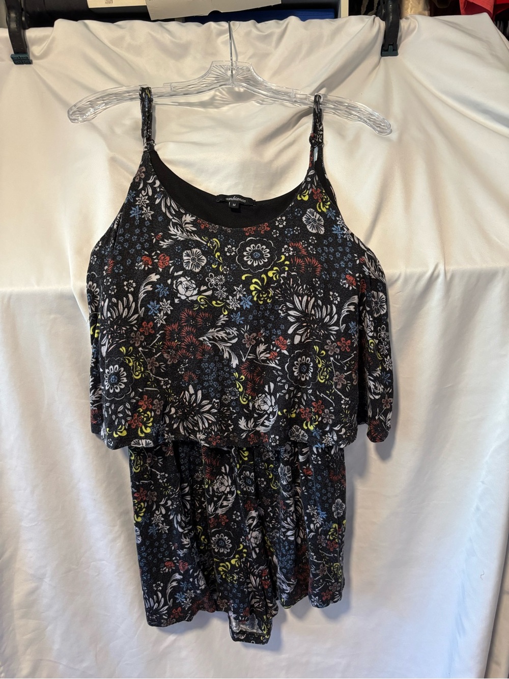Ambiance Black Floral Cold-Shoulder Mini Dress Romper